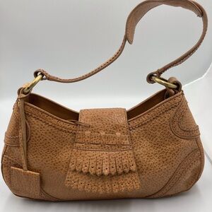 Via Spiga Vintage Tan Western vibe pebbled leather shoulder bag